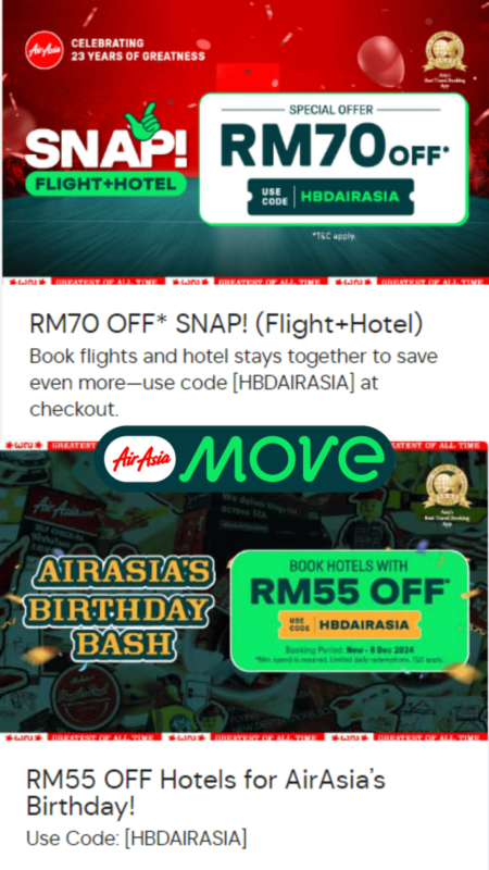 Flight+Hotel Deals & Birthday Bash Discounts! AirAsia